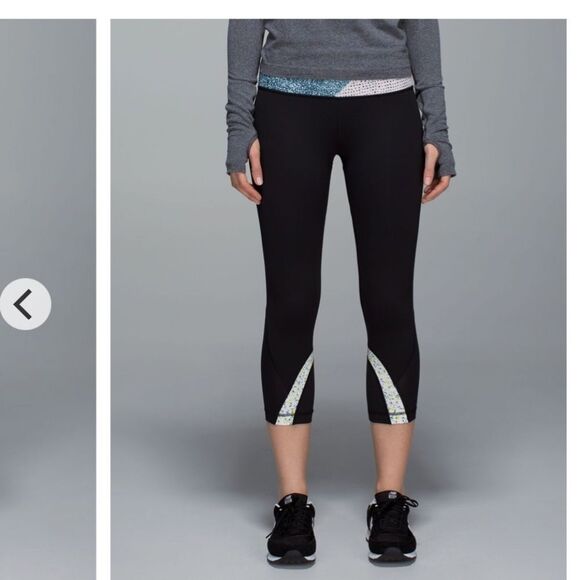 Lululemon Run: Inspire Crop II Leggings Black Floral Quilted Patchwork Size 6 - Picture 2 of 10